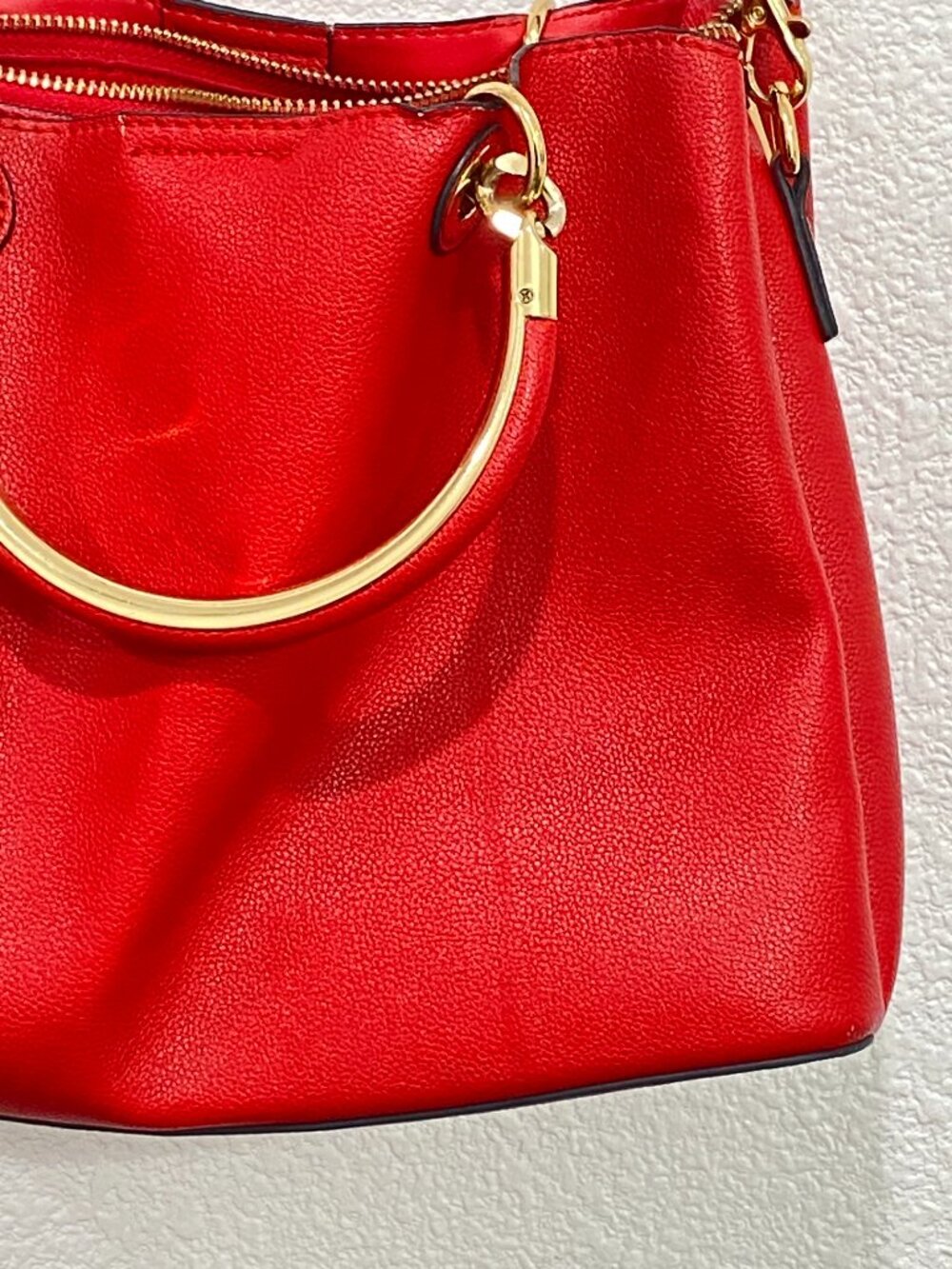 ALDO Red Satchel Crossbody Bag Gold Ring Handle Bold Chic One Size - Picture 8 of 12